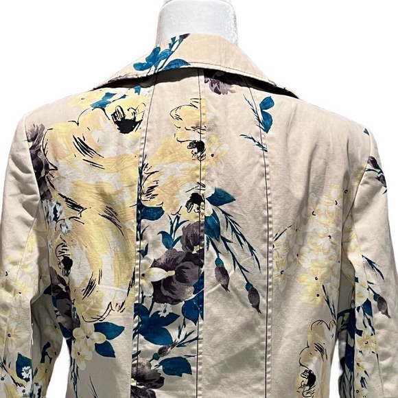 Vintage A|Line Yellow Floral 100% Cotton Trench Coat Large (I-264) - Picture 5 of 9